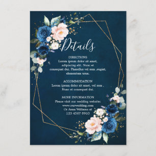 Carte D'accompagnement Mariage géométrique floral bleu bleu bleu marine