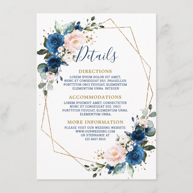 Carte D'accompagnement Mariage géométrique floral bleu bleu bleu marine (Devant)