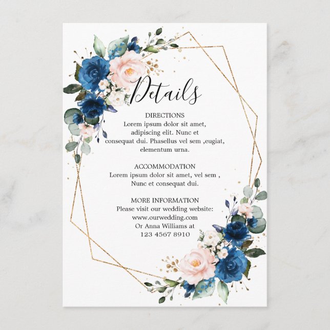 Carte D'accompagnement Mariage géométrique floral bleu bleu bleu marine (Devant)