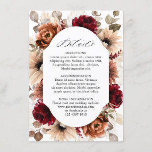 Carte D'accompagnement Mariage Géométrique Floral Bourgogne Terracotta