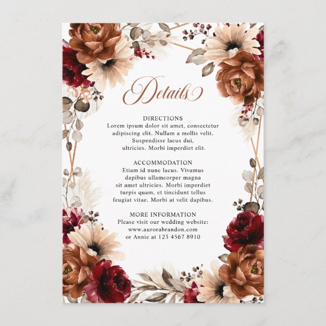 Carte D'accompagnement Mariage Géométrique Floral Mauve Bourgogne Terraco (Devant)