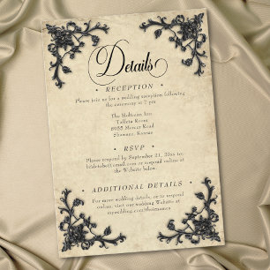 Carte D'accompagnement Mariage Gothique à Cœur en Filigrane sur Parchemin