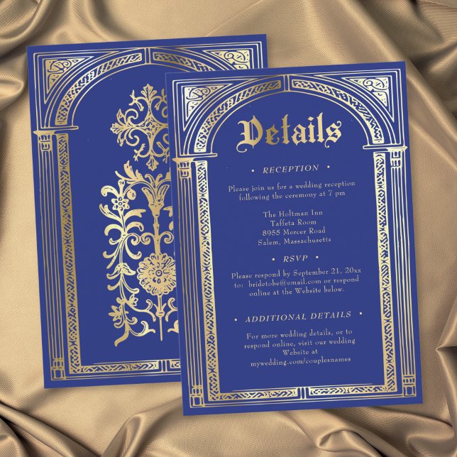 Carte D'accompagnement Mariage gothique bleu or médiéval jusqu'à la mort (Gothic Blue Gold Medieval Until Death Wedding Enclosure Card)