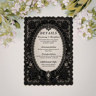Carte D'accompagnement Mariage gothique de luxe en dentelle noire victori