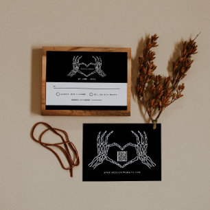 Carte D'accompagnement Mariage gothique Skeleton mains Mariage QR Code RS