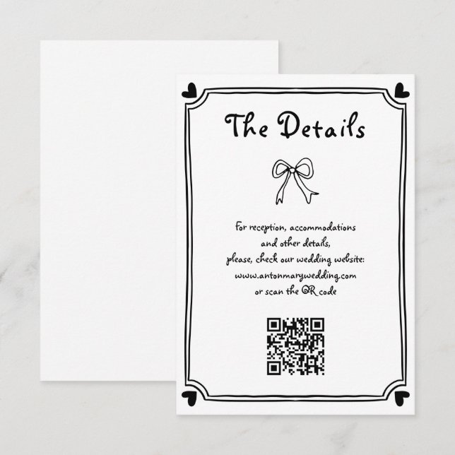 Carte D'accompagnement Mariage griffé mignon noir et blanc (Devant / Derrière)