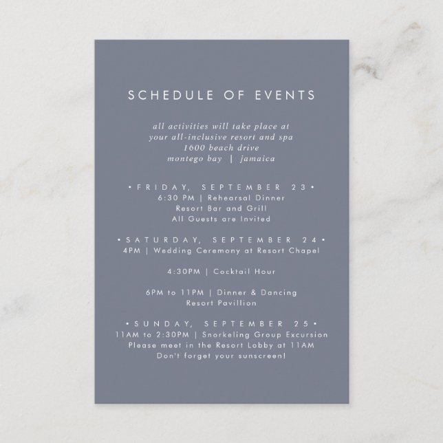 Carte D'accompagnement Mariage gris ardoise simple Calendrier des événeme (Devant)