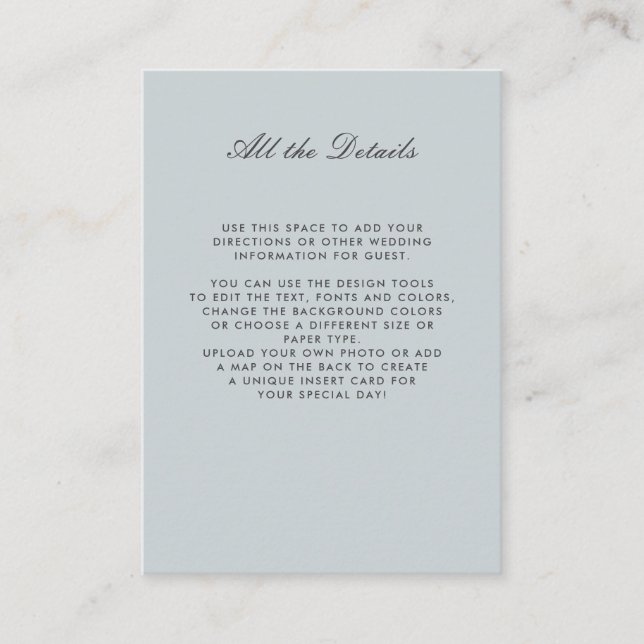 Carte D'accompagnement Mariage gris bleu monochrome Détails Instructions (Devant)