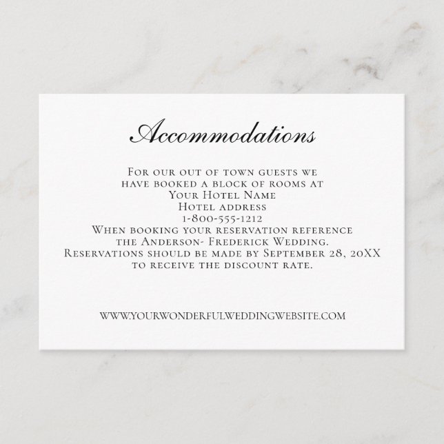 Carte D'accompagnement Mariage Hébergements Code QR Mariage Site Web (Devant)