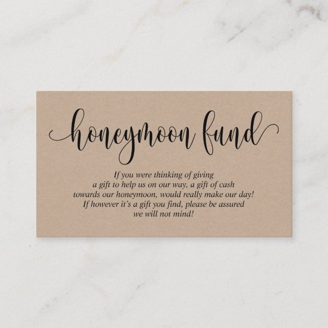 Carte D'accompagnement Mariage Honeymoon Fund et Wish, Rustic Kraft (Devant)