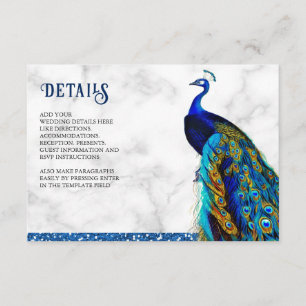 Carte D'accompagnement Mariage indien chic bleu paillettes paon moderne