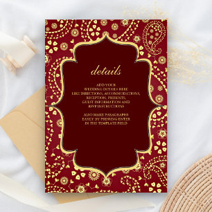 Carte D'accompagnement Mariage indien de style Bollywood à motifs paisley