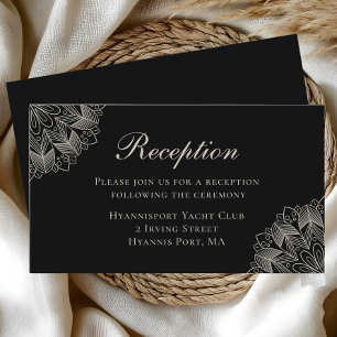 Carte D'accompagnement Mariage indien élégant mandala boho chic noir