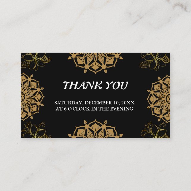 Carte D'accompagnement Mariage indien Inviter Damask Gold Winter Black (Devant)