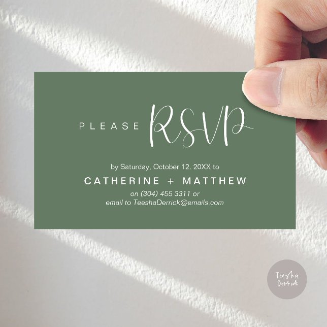 Carte D'accompagnement Mariage invite RSVP minimaliste moderne rappel (Wedding Invitation RSVP Modern Minimalist Design Reminder Email Phone Texting in Greenery Sage Green)
