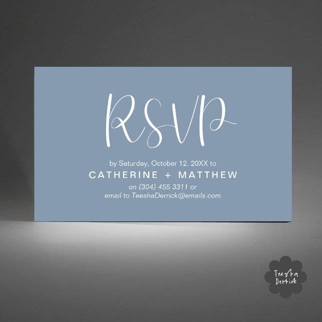 Carte D'accompagnement Mariage invite RSVP minimaliste moderne rappel (Wedding Invitation RSVP Modern Minimalist Design Reminder Email Phone Texting in Dusty Blue)