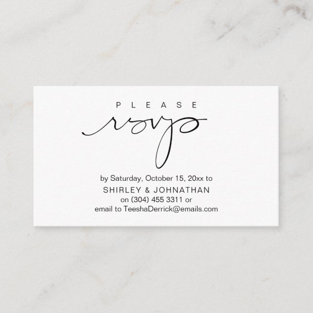 Carte D'accompagnement Mariage invite RSVP via Email ou SMS (Devant)