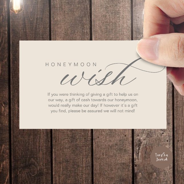 Carte D'accompagnement Mariage Lune de miel, Fonds, Espèces, Classique mo (Wedding Honeymoon Wish, Fund, Cash, Modern Classy Enclosure Card, Cream Grey)