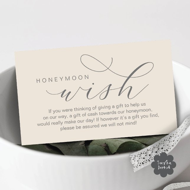 Carte D'accompagnement Mariage Lune de miel souhait, Fonds, minimaliste m (Wedding Honeymoon Fund, Wish, Cash, Modern romantic minimalist Enclosure Card Aesthetic cream Grey)