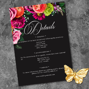 Carte D'accompagnement Mariage Luxe Floral Vibrant Rose Noir