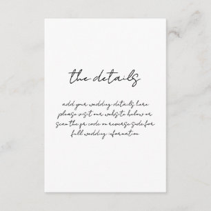 Carte D'accompagnement Mariage manuscrit minimaliste noir et blanc