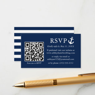 Carte D'accompagnement Mariage Marine Bleue Ancre RSVP QR Stried