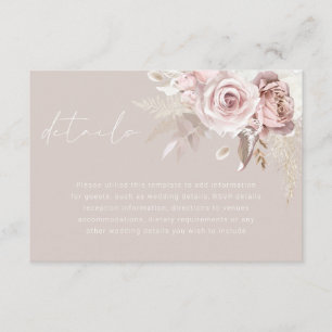 Carte D'accompagnement Mariage Merveilleux Détails Floraux Rose