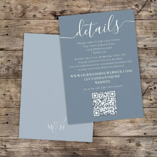 Carte D'accompagnement Mariage minimaliste bleu Détails QR Code Site Web