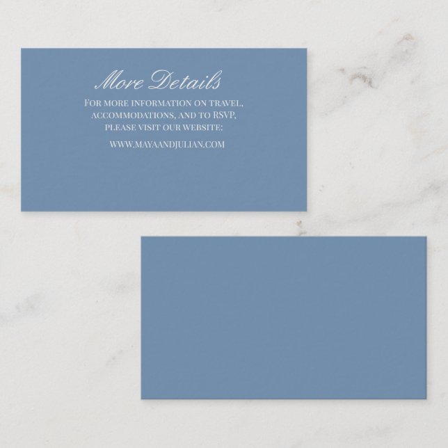 Carte D'accompagnement Mariage Minimaliste Bleu Poussiéreux (Devant / Derrière)