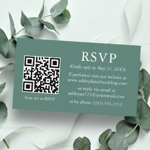 Carte D'accompagnement Mariage minimaliste Eucalyptus vert QR RSVP