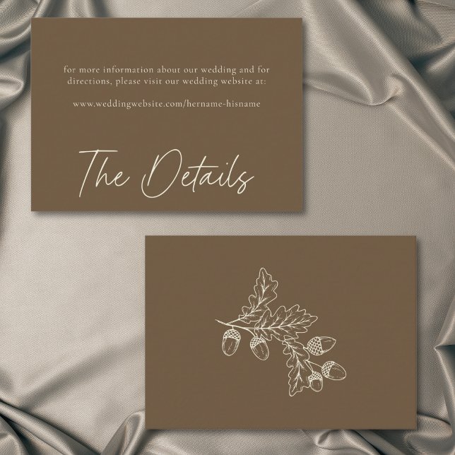 Carte D'accompagnement Mariage Minimaliste Feuille de Chêne et Gland d'Au (Cocoa Brown Minimalist Leaf Acorn Fall Wedding Enclosure Card)