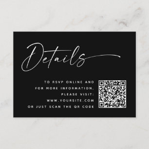 Carte D'accompagnement Mariage minimaliste moderne noir Détails Code QR