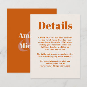 Carte D'accompagnement Mariage minimaliste moderne orange simple Détails