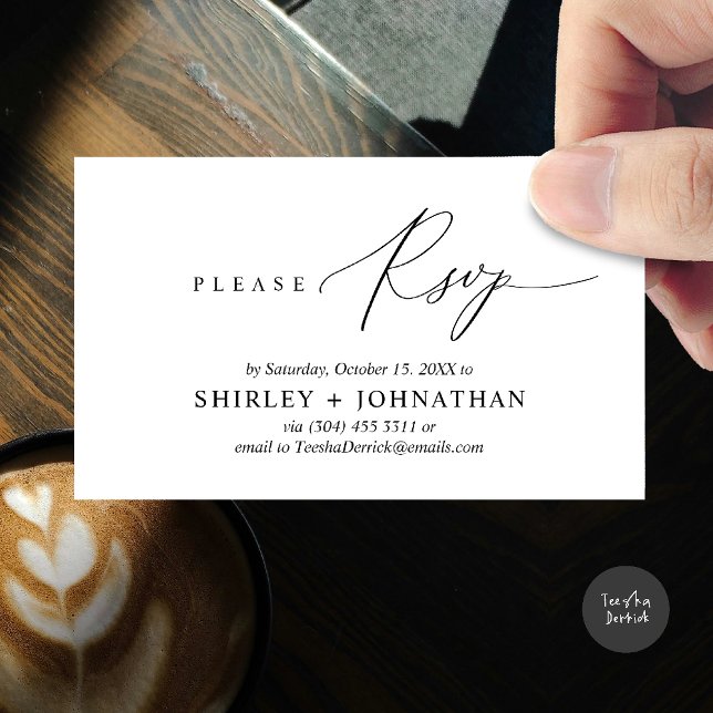 Carte D'accompagnement Mariage minimaliste moderne RSVP (Wedding invitation RSVP via Phone or email respond reminder Enclosure Card in aesthetic White Black)