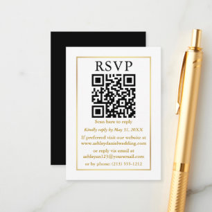 Carte D'accompagnement Mariage minimaliste QR noir blanc or RSVP