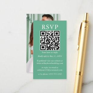 Carte D'accompagnement Mariage minimaliste QR Photo Neo Mint Green RSVP