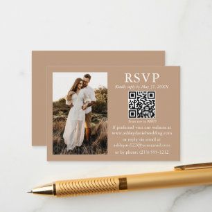 Carte D'accompagnement Mariage minimaliste simple Taupe QR photo RSVP