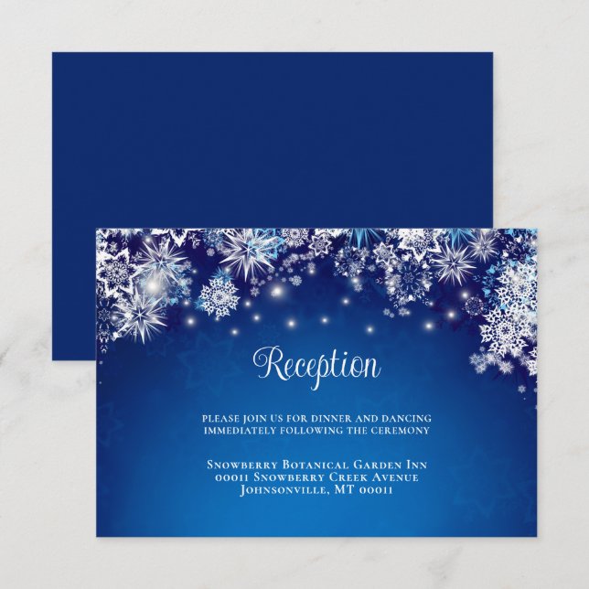 Carte D'accompagnement Mariage moderne Blue Sparkel Snowflake (Devant / Derrière)