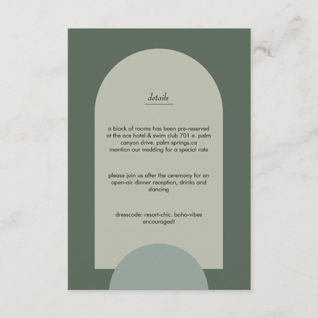 Carte D'accompagnement Mariage moderne Boho géométrique Sage Arche vert (Devant)