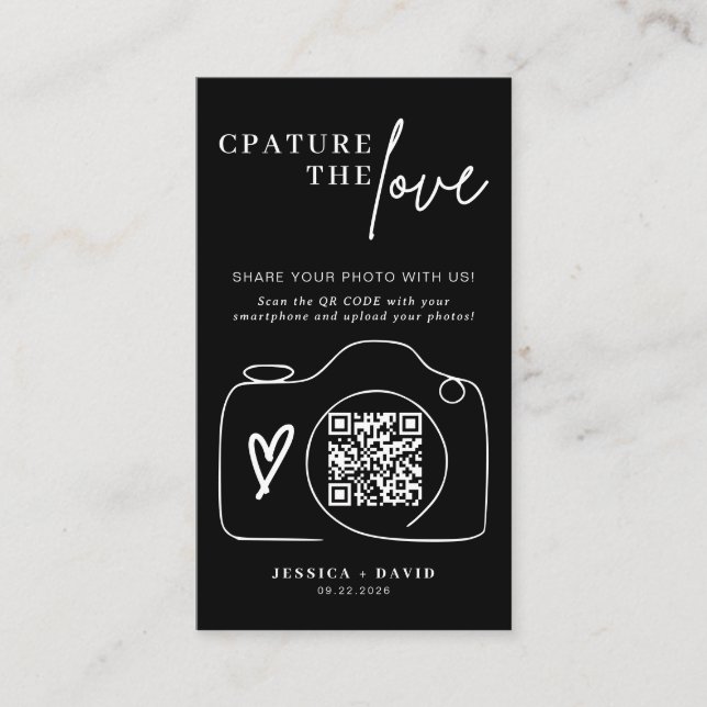 Carte D'accompagnement Mariage moderne Capter l'amour QR Code Enclôture (Devant)