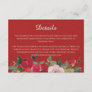 Carte D'accompagnement Mariage moderne chinois rose rouge détails