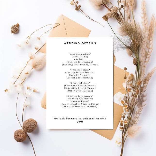 Carte D'accompagnement Mariage moderne | Détails de typographie simple (Créateur téléchargé)