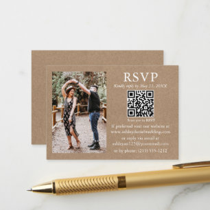 Carte D'accompagnement Mariage moderne minimaliste photo Kraft QR RSVP