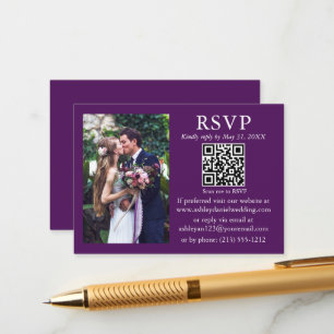 Carte D'accompagnement Mariage moderne minimaliste photo violet QR RSVP