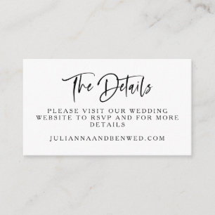 Carte D'accompagnement Mariage moderne noir blanc Script Détails du site 