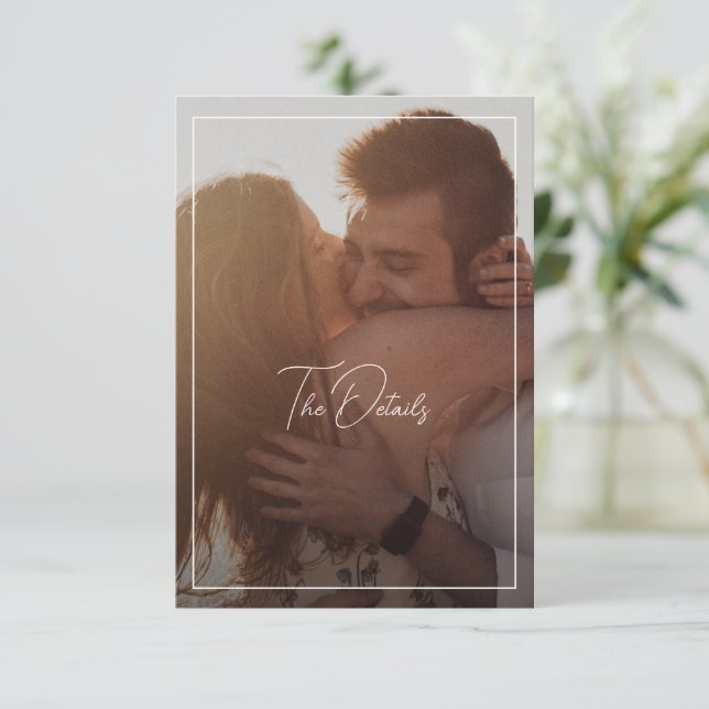 Carte D'accompagnement Mariage moderne photo noir et blanc chic (Debout devant)