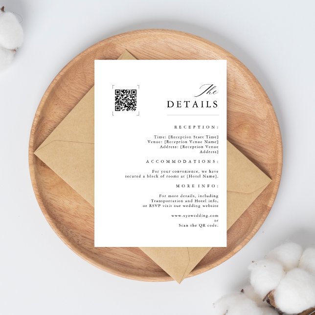 Carte D'accompagnement Mariage moderne | QR Code minimaliste noir et blan (Créateur téléchargé)