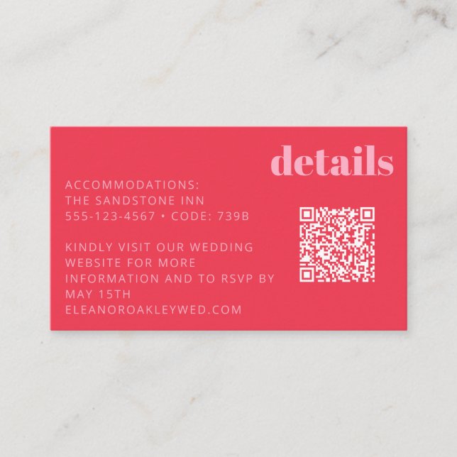 Carte D'accompagnement Mariage moderne rose vif Détails QR Code (Devant)