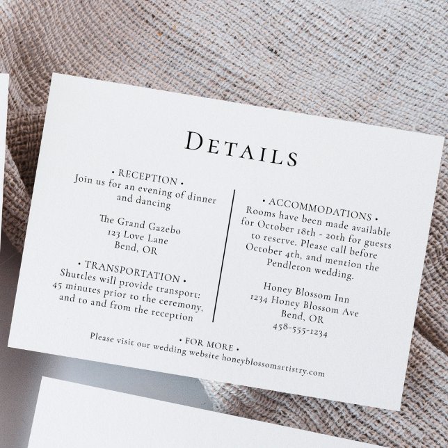 Carte D'accompagnement Mariage moderne simple Détails horizontaux (Créateur téléchargé)