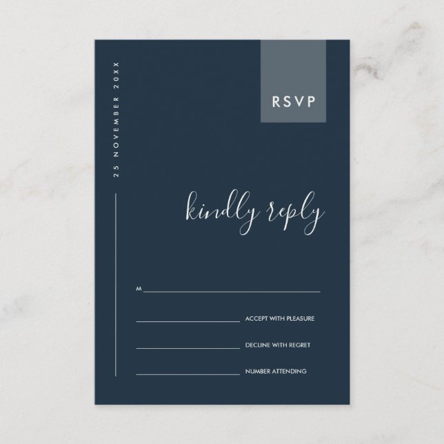 CARTE D'ACCOMPAGNEMENT MARIAGE MOINS MARINE BLEU GRAY TYPOGRAPHIQUE RSVP (Devant)
